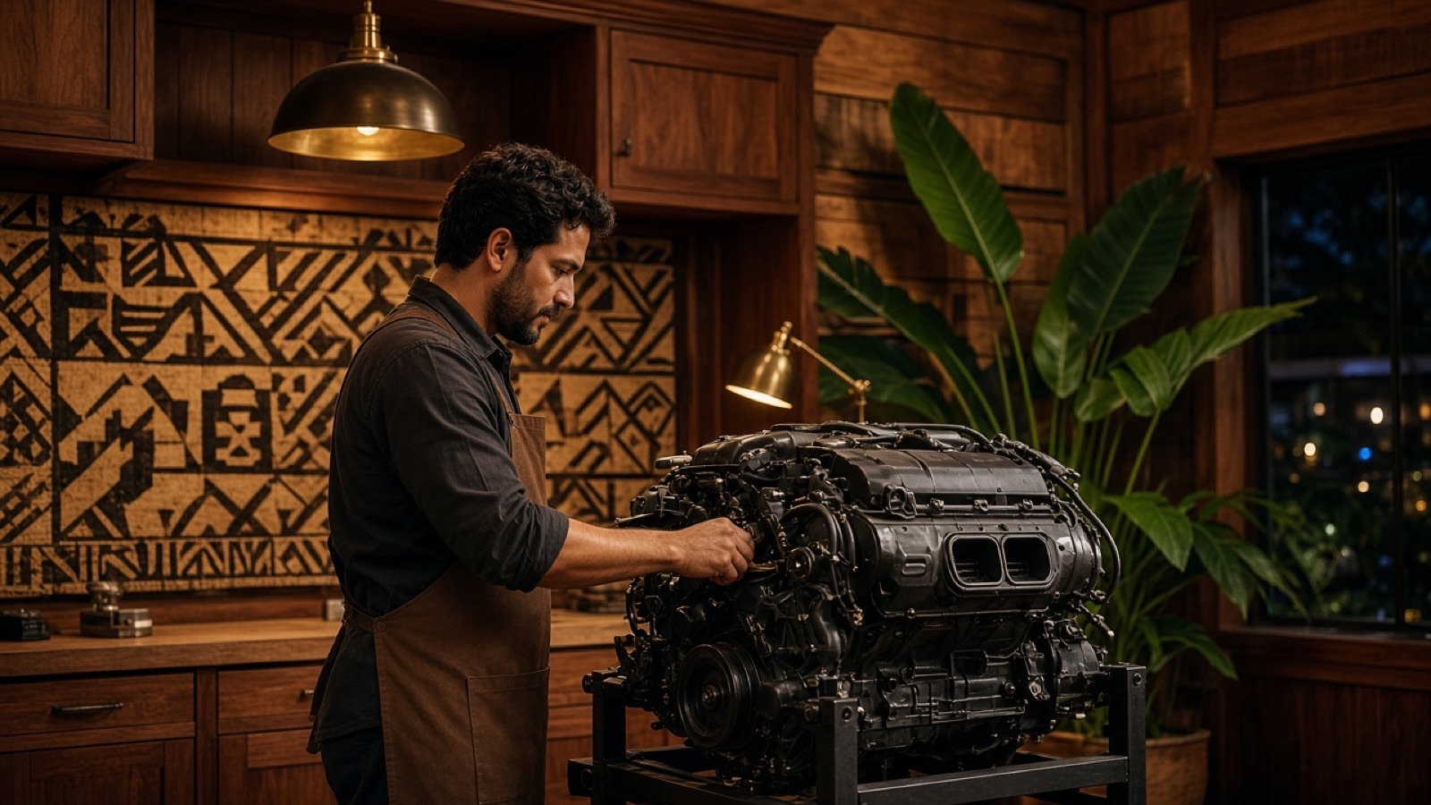 A mechanic tests a used BMW engine in the UsedBMWEngines.org workshop